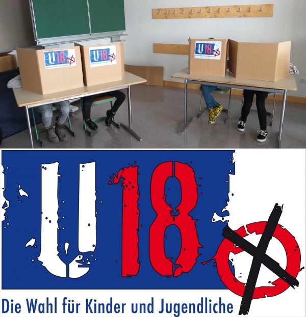 U18-Logo und Wahlkabinen